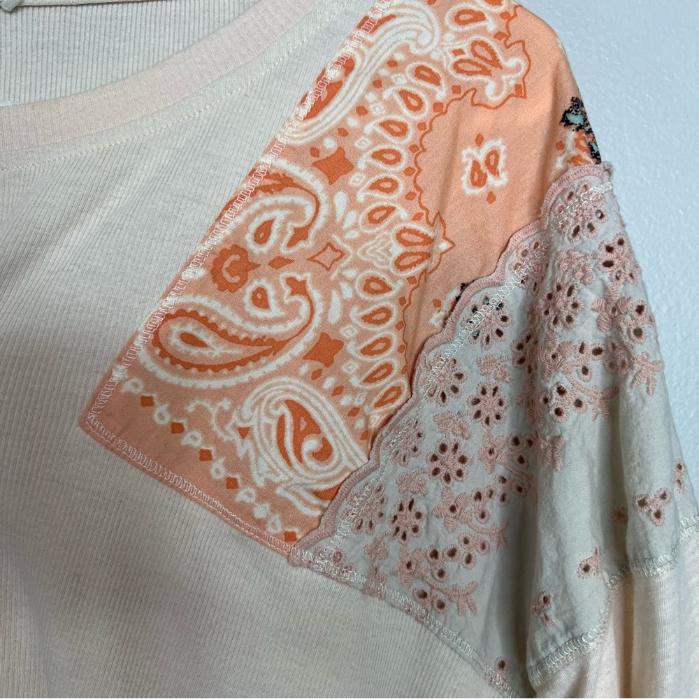 We the Free Patchwork Cozy Boho Feelin It tee in alabaster combo size XS - Picture 13 of 15